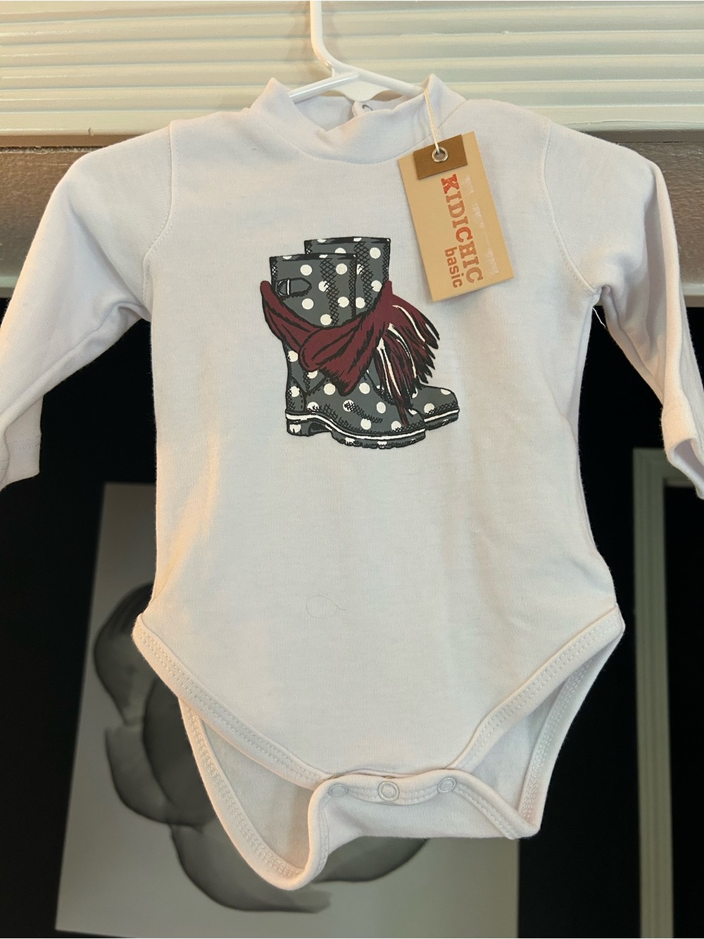 Kidichic Basic White Baby One-Piece with Polka Dot Boots Graphic